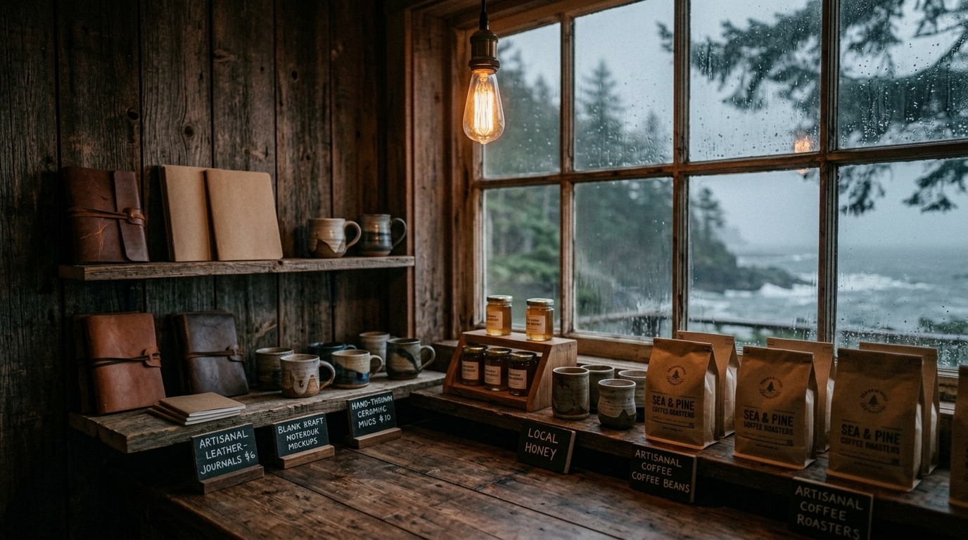 Cozy coffee shop gift shop retail corner background